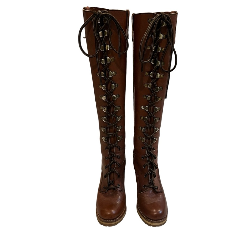 Chandlers 70’s Vintage Leather Knee High Boots Lace Up Granny Boots - Picture 6 of 16